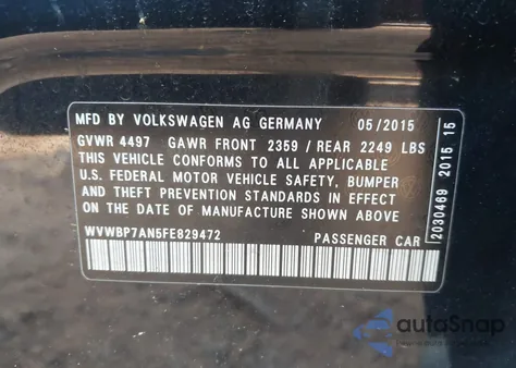 2015 Volkswagen Cc 2.0T Sport z USA, uszkodzony, nr VIN WVWBP7AN5FE829472